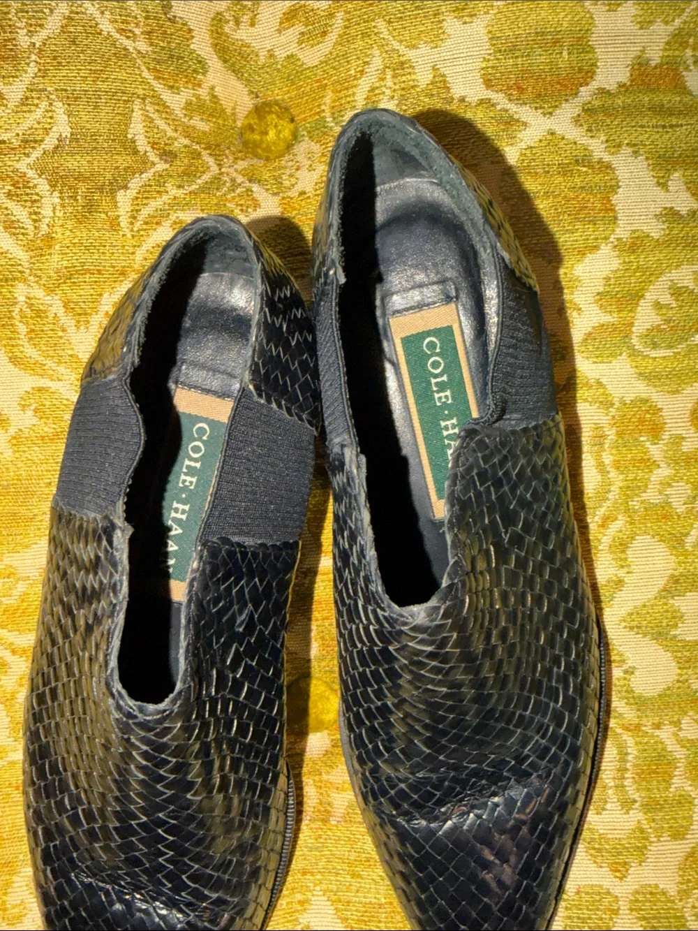 Cole Haan Vintage Basket Weave Leather Booties Black
